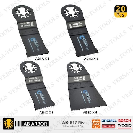 Versa Tool 20 PC Oscillating Multi Function Tool Saw Blades Set (AB1A, 1B, 1C, 1D) 5 ea AB-K17